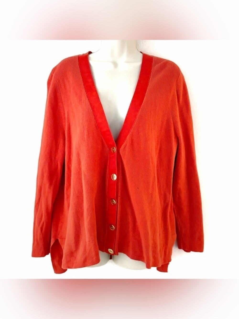 DAMAGED Talbots Orange-Red V-Neck Button Front Cardigan